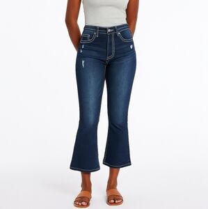 NWT High-Waisted Flare Jeans Blue Size 12 Distressed Crop / Short